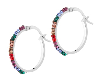 Rhodium Plated Silver Hoop Earring with Glass