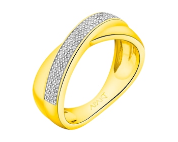 14 K Rhodium-Plated Yellow Gold Ring with Diamonds 0,14 ct - fineness 14 K