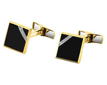 Zlaté manžetové knoflíčky s diamanty a onyxy - ryzost 585