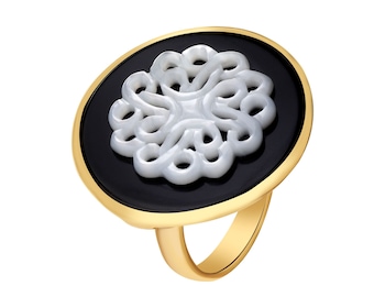 Pozlacený prsten z mosazi s achátem a perletí