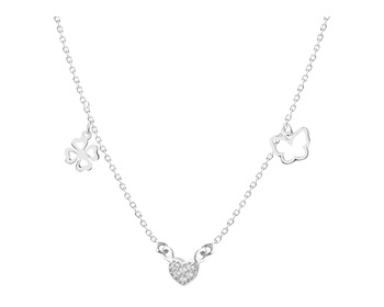 Naszyjnik srebrny z cyrkoniami - serce, koniczyna, motyl