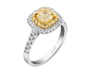 Pierścionek z białego i żółtego złota z diamentami - VS2 / Fancy Light Yellow 1,55 ct - próba 750