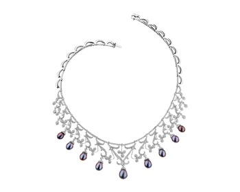 18 K Rhodium-Plated White Gold Collar Necklace with Diamonds - fineness 18 K