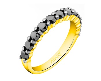 585 Yellow Gold Ruthenium-Plated Ring with Black Diamond, Treateds - fineness 585