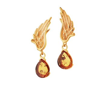 Gold-Plated Silver Earrings with Amber