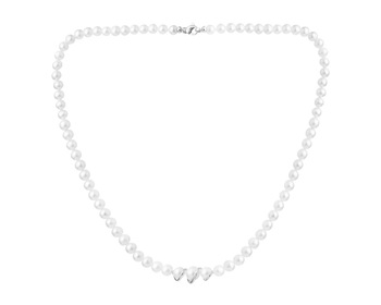 14 K Rhodium-Plated White Gold Necklace with Pearl