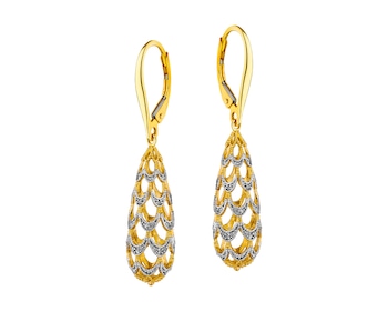 14 K Rhodium-Plated Yellow Gold Dangling Earring with Diamonds 0,10 ct - fineness 14 K
