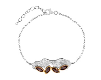 Rhodium-Plated Silver, Gold-Plated Silver Bracelet with Glass