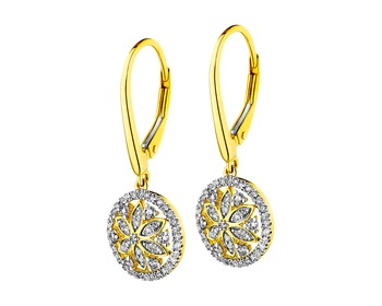 14 K Rhodium-Plated Yellow Gold Dangling Earring with Diamonds 0,44 ct - fineness 14 K