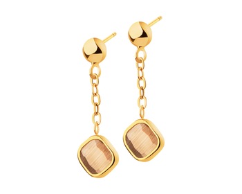 9 K Yellow Gold Dangling Earring with Glass