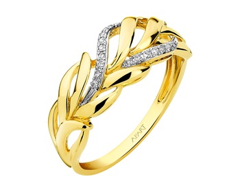 Zlatý prsten s diamanty - list 0,04 ct - ryzost 585