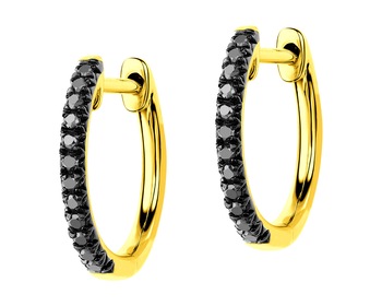 375 Yellow Gold Ruthenium-Plated Earrings with Black Diamond, Treateds - fineness 375
