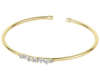 9 K Rhodium-Plated Yellow Gold Rigid Bracelet with Diamonds 0,10 ct - fineness 9 K