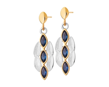 Rhodium-Plated Silver, Gold-Plated Silver Dangling Earring with Glass
