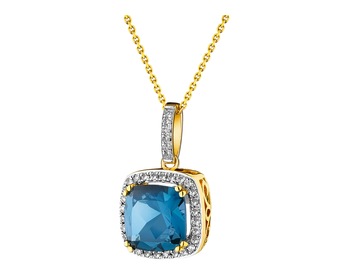 Zlatý přívěsek s diamanty a topazem London Blue - ryzost 585