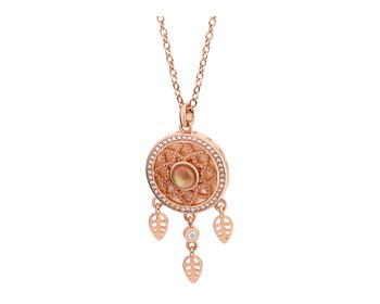Pozlacený náhrdelník z mosazi s perletí, zirkony a skleněnými detaily - lapač snů