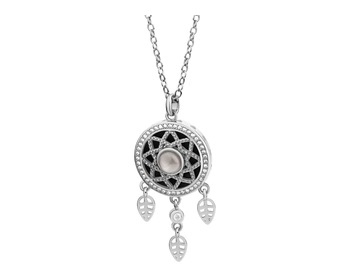 Rhodiovaný náhrdelník z mosazi s achátem, zirkony, perletí a skleněnými detaily - lapač snů