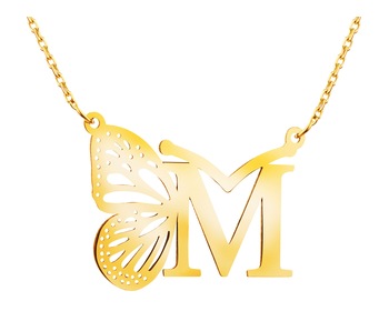 Złoty naszyjnik, ankier - motyl, litera M