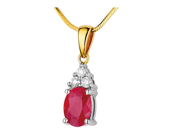 Yellow and white gold pendant with brilliants and ruby - fineness 585