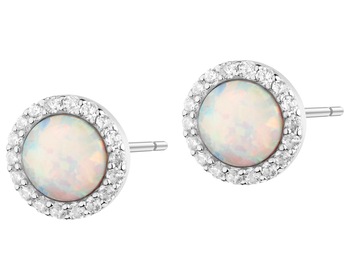 Rhodium Plated Silver Earrings with Synthetic Opal