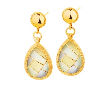 14 K Yellow Gold Dangling Earring with Glass