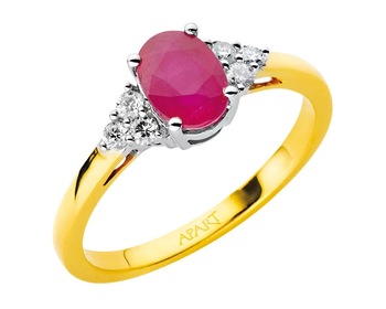 Yellow and white gold ring with brilliants and ruby - fineness 585