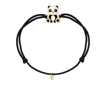 Bransoletka z emalią i  elementami z żółtego złota - miś panda