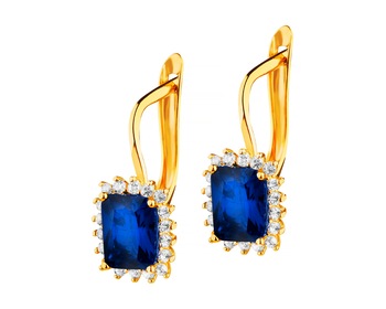 14 K Yellow Gold Dangling Earring with Synthetic Sapphire