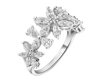 Prsten z bílého zlata s diamanty - květy 1,35 ct - ryzost 750