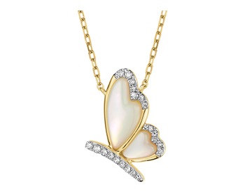 Zlatý náhrdelník s diamanty a perletí - motýl - ryzost 585