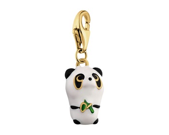 Zawieszka srebrna charms z emalią i cyrkoniami - miś panda