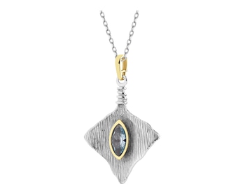 Rhodium-Plated Silver, Gold-Plated Silver Pendant with Cubic Zirconia