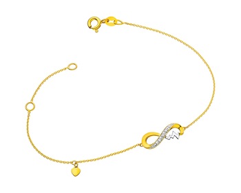 Bransoletka z żółtego złota z diamentami - nieskończoność, serce, EKG serca 0,01 ct - próba 585