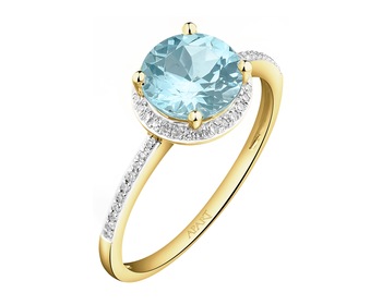 Zlatý prsten s diamanty a topazem Sky Blue - ryzost 585
