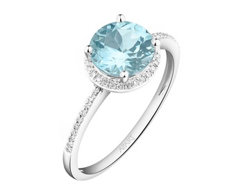 Prsten z bílého zlata s diamanty a topazem Sky Blue - ryzost 585