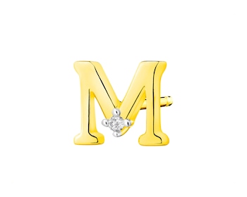 Pojedynczy kolczyk z żółtego złota z diamentem - litera M 0,004 ct - próba 375
