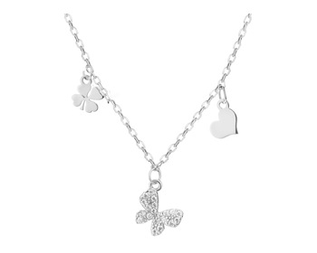 Stříbrný náhrdelník se zirkony - motýl, srdce, čtyřlístek