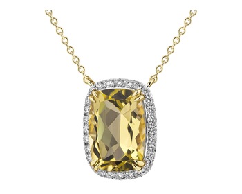 Náhrdelník ze žlutého zlata s diamanty a křemenem Lemon - ryzost 585