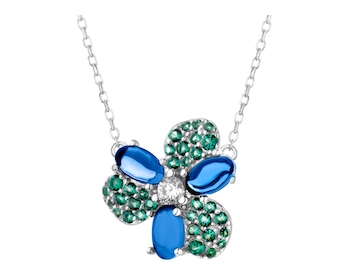 Stříbrný náhrdelník se zirkony a broušeným sklem - květ