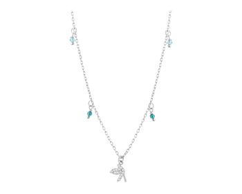 Stříbrný náhrdelník se zirkony a broušeným sklem - pták