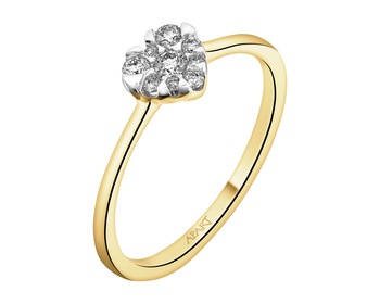 14 K Rhodium-Plated Yellow Gold Ring with Diamonds 0,15 ct - fineness 14 K