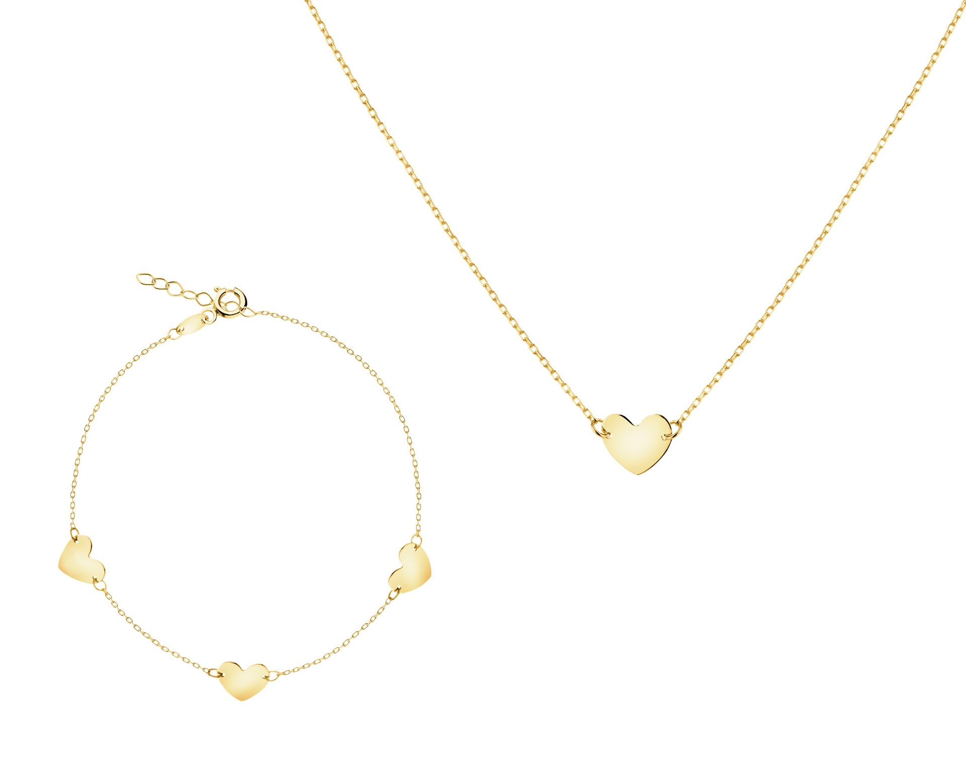 Złota bransoletka i naszyjnik - komplet - serca