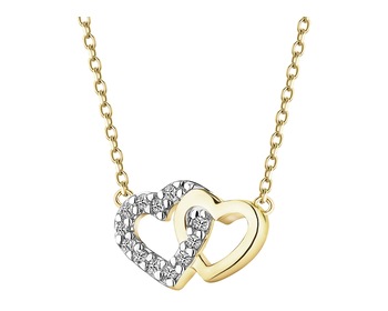 Zlatý náhrdelník s diamanty - srdce - 0,03 ct - ryzost 585