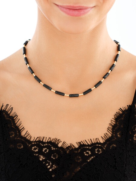 Gold-Plated Brass Necklace with Volcanic Rock