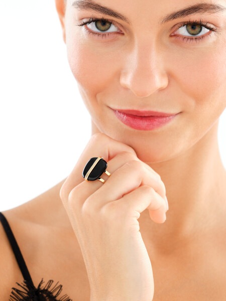 Gold-Plated Brass Ring with Agate