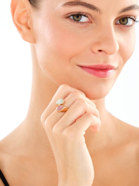 Gold-Plated Brass Ring with Quartz