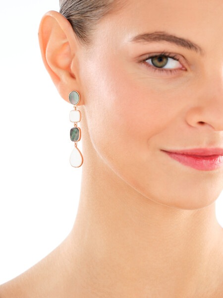 Gold-Plated Brass, Gold-Plated Silver Dangling Earring with Mother Of Pearl