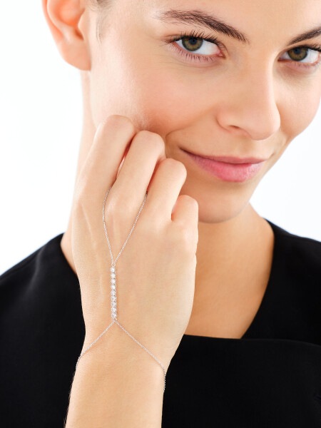 9 K Rhodium-Plated White Gold Ring Bracelet Combo with Cubic Zirconia