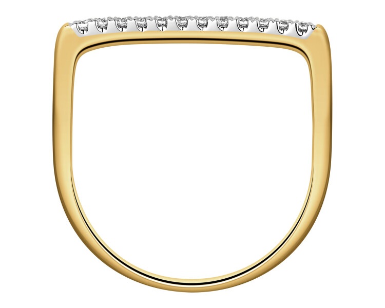 9 K Rhodium-Plated Yellow Gold Ring with Diamonds - 0,08 ct - fineness 9 K