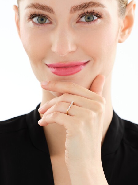 9 K Rhodium-Plated Yellow Gold Ring with Diamonds - 0,08 ct - fineness 9 K